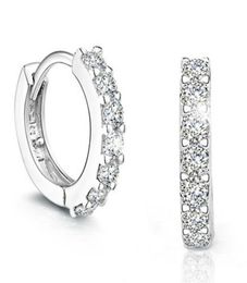 whole 2017 Silver Plated Hoop Huggie Earrings For Women White Crystal Zirconia Small Round Circle Creole Hoop Earing Wedding J5785138