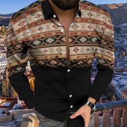 Designer shirt Western style men's 3D digital printing collar long sleeved printed Camisa social dress holiday shirt geometric pattern 231211