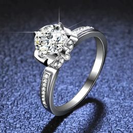 Wedding Rings Luxury Coronal Crown Design PT950 Platinum Ring Round 1 Carat Diamond Rings for Women Bride Wedding Jewelry 231208
