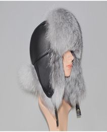 Hat Winter Genuine Real Fox Fur Unisex 100 Natural Real Leather Cap Casual Warm Soft Russia Fox Fur Bomber Ear Protection Caps4223316