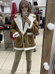 Women's Trench Coats Winter Women Warm Fur Sheepskin Suede Fleece Coat Jackets Lamb Wool Thicken Locomotive Lapel Female Chic Outwear Teddy