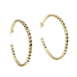 Rainbow cz delicate colorful bead Hoop Earrings For Women simple multi color stone romantic Large Circle Earring Fashion Jewelry2976