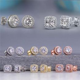 Women Mens Blings Earrings 18K Gold Plated Shinning Diamond CZ Stone Stud Earings for Party Wedding Gift Nice Gift307v