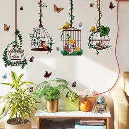 Wall Stickers Butterfly Bird Cage Home Garden Decoration Living Room Bedroom Botanical paper Decal House Interior Decor 231211