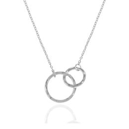 Double Circle Necklace Pendant Two Interlocking Rings for Women Teen Girls Hammered Rings Necklace