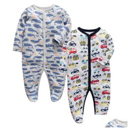 Rompers Born Clothes 0-3 Months Boy Girls Pajamas Cotton Long Sleeve Jumpsuit Cartoon Print Sleepwear Spring Baby Romper G1221 Drop Othod