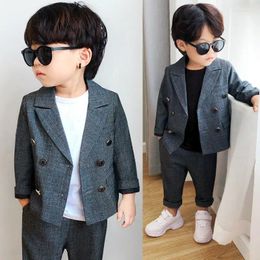 Clothing Sets Spring Autumn Children's Boys' Suit 2PCS Coat Loose Pants Double Breasted British Style Causal Fashion 4-10 Yrs