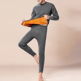 Men's Thermal Underwear Casual Winter Fleece Lined Long Johns Solid Color Tops Bottom Trousers Man Clothing Set