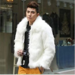 Men's Fur Faux Fur Homme Jacket Faux Leather Men White Black Fashion Coat Fur Fox Fur Lapel Men's Casual Slim Coat Jaqueta Motoqueiro 231211