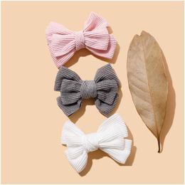 Hair Accessories Girls Solid Colour Bowknot Hairclips Cute Corduroy Clips For Kids Boutique Handmade Headwear Girl Accessoires 3 Colours Dh0Bp