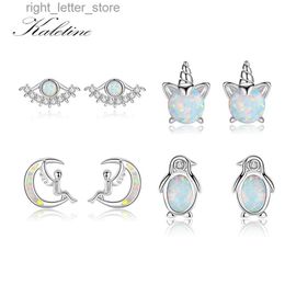Stud KALETINE Opal Stud Earrings Angel Wings Penguin Unicorn 925 Sterling Silver Opal Earrings Moon For Women Jewellery Wedding Gift YQ231211