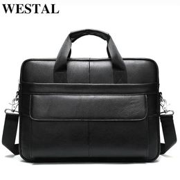 WESTAL Men's Briefcases Bag Men's Genuine Leather Office Bags for Men Messenger Bag Leather Laptop Bag for Document Brie277K