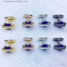 Cuff Links MAS Luxury High Quality CT Round Blue Gemstone Cuff Links Detail Business Suit Shirts CuffLinks Classic Buttons Box Set Q231211