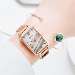 Wristwatches Ladies Watches Set Rectangle Dial Elegant Female Bracelet Mesh Magnetic Gradient Gift Zegarek Damski Women Watch215q