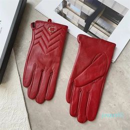 Women Designer Winter Sheepskin Gloves Leather Mittens Fingers Gloves Cashmere Inside Touch Screen