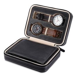 4 Grids PU Leather Watch Box Travel Storage Case Zipper Wristwatch Box Organizer Holder For Clock Watches Jewelry Boxes Display2127