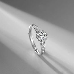 Korean Version of The Fashion Versatile S925 Silver Platinum-plated Imitation Moissan Shiny Flower Ring Micro-set Multi-diamonds288f