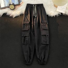 Men's Pants 2024 Spring Autumn Men Solid Colour Cargo Male Multi-Pockets Loose Joggers Casual High Waist Trousers I693