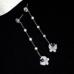 super glittering new ins fashion luxury designer diamonds zircon cute beautiful butterfly long dangle stud earrings for woman 337t