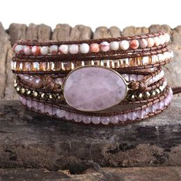 MD Fashion Boho Beaded Bracelet Handmade Mixed Natural Stones & Crystal Stone Charm 5 Strands Wrap Bracelets Gift Drop210r