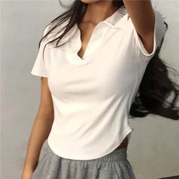 Women's T Shirts White Short Sleeve T-Shirt Women V-Neck Summer Solid Irregular Pullovers Slimming Versatile Tee Sweet Girls Crop Top