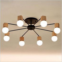 Modern Minimalist LED Ceiling Lights Wooden Iron Chandelier Lighting for Livingroom bedroom children room320u