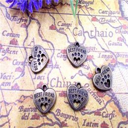 60pcs-- Friend Charms Antique Bronze Tone with Heart Dog Paw charm pendants 15x15mm2802