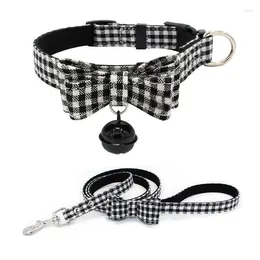 Dog Collars Cat Collar Leash Set Adjustable Plaid Bowknot Cats Necktie For Small Dogs Personalised Bell Bow Tie Pets Products