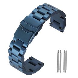 Large Size 22mm 24mm 26mm Solid Link Chain Stainless Steel Watch Band Wrist Strap Replacement Bracelet Straight Ends Fold Clasp227S