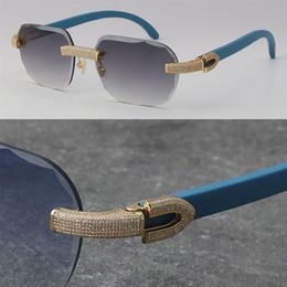 2022 New Model Micro-paved Diamond Sunglasses Original Wood Rimless Sun Glasses 18K Gold C Decoration Male Female Stones Glasses U331k