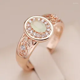 Cluster Rings Kinel Oval Cut Emerald For Women Luxury Natural Zircon With 585 Rose Gold Color Flower Ethnic Wedding Daily Jewelry