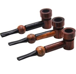 Latest Wood Hand Smoking Wooden Cigarette Pipes Cigar tobacco Herbal Filter Hammer Pipe Metal Bowl Accessories Tool Tube Oil Rigs