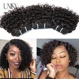 Synthetic Wigs Short Kinky Curly Brazilian Hair Weave Bundles 100% Remy Human Hair Dark Brown Raw Jerry Curly Hair Bundle Deals 231211