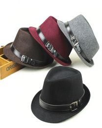 Unisex Winter Wool Fedora Jazz Hat With Leather Belt Wide Brim Panama Cap Solid Women Protection Sun Hats2506861