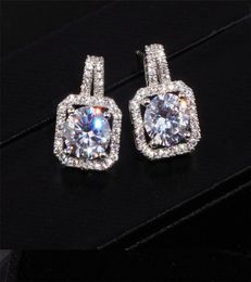 Top Sell Luxury Jewellery 925 Sterling Silver Round Cut White Topaz CZ Diamond Pave Gemstones Square Popular Women Wedding Stud Earr8038072