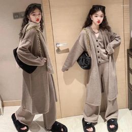 Clothing Sets Teen Girls Sweater Set Autumn Winter Knitted Vest Wide Leg Pants Long Cardigan 3pcs Kids Outfits Fashion Casual Children