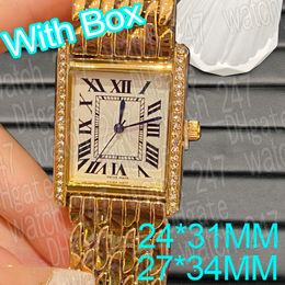 Luxury watch designer fashion quartz watches his and her watch set vintage tank watches Diamond Gold Platinum rectangle watch stainless steel gift for couple