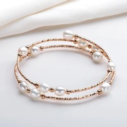 Charm Bracelets Lnngy 14K Gold Filled Bilayer Bracelet 4-5mm Natural Freshwater Pearls Twisted Fashion Bracelet Bangle Women Jewellery Gifts 231208