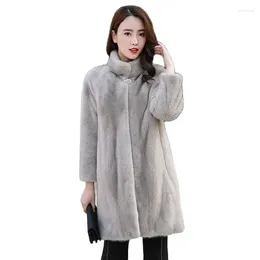 Women's Leather Fur Coats Imitate Mink Overcoat Ladies Jacket High-End Fleece Mid-Long Stand-Up Collar Windbreakers