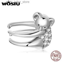 Stud WOSTU 925 Sterling Silver Animal Koala Ear Cuff Shining Zircon Stud Earrings For Women Fashion Party Jewelry Gift CQE1338 YQ231211