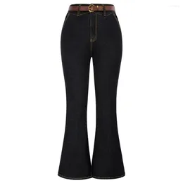 Women's Jeans BP Women Vintage Jean Bell-Bottoms With Belt High Waist Flared Pants Trousers Street Zip Up Straight