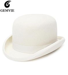 GEMVIE 100 Wool Felt White Bowler Hat For MenWomen Satin Lined Fashion Party Formal Fedora Costume Magician Cap 22030175230292648567