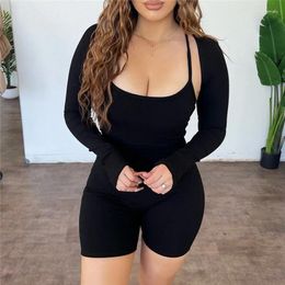 Women's Tracksuits American Fashion 2023 Sleeveless High Waist Slim Jumpsuit And Long Sleeve Vest Sports Casual Women Suit