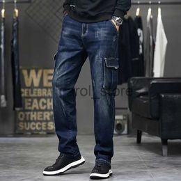 Men's Pants Idopy Men Cargo Jeans Fashion Multi Pockets Work Blue Vintage Ripped Distressed Denim Pants For Male Plus Size J231208
