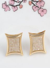 Luxury 18k gold filled S925 Sterling Silver Iced out CZ Diamond Zirconia square 18K gold silver plated Stud Earrings for men women7485716