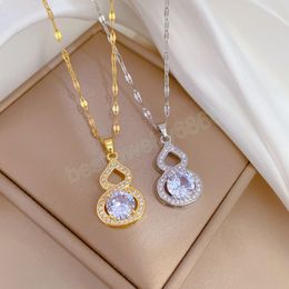 Classic Retro Micro-paved Romantic White Jewellery Auspicious Gourd Necklace Exquisite and Cute Versatile Clavicle Chain