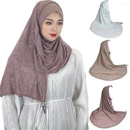 Ethnic Clothing Muslim Instant Hijab With Loop Shiny Women Diamond Turban Ladies Pullover Headscarf Pendant Tassel Accessories Malay Shawls