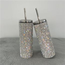 20oz Bling Diamond Thermos Bottle Coffee Cup with Straw Stainless Steel Water Bottle Tumblers Mug Girl Women Gift 211020227C