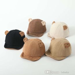 Cute Cartoon Little Bear Baby Hat Corduroy Kids Hats Solid Colour Boys Baseball Cap Outdoor Infant Boys Sun Caps