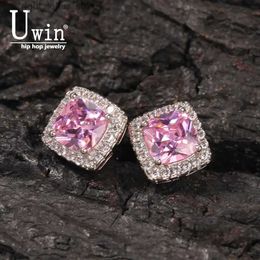 Stud Uwin Square Zirconia Pink Earrings Women Bling Micro Paved Cubic Zircon Fashion Jewellery Gift YQ231211